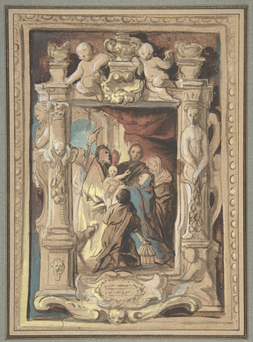 The Presentation in the Temple, with a Design for a Sculpted Frame (ca. 1630–1635)