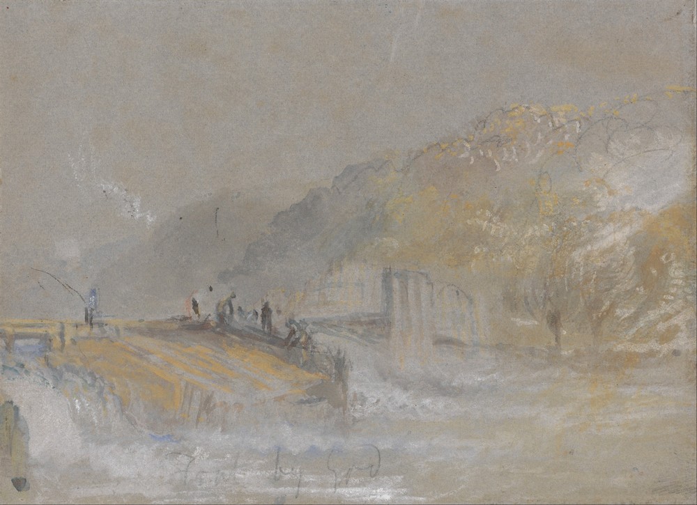 Foul by God: River Landscape with Anglers Fishing From a Weir (ca. 1830)
