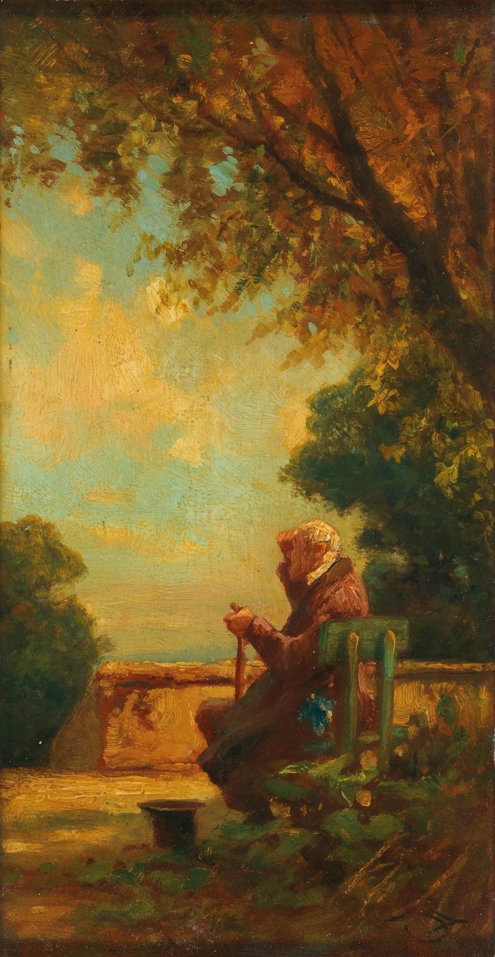 Alter Mann auf einer Bank (c1865)