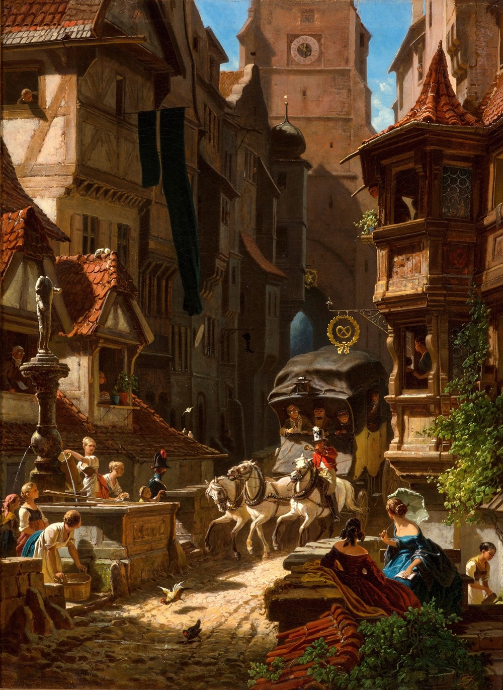 The arrival of the stagecoach (circa 1859)