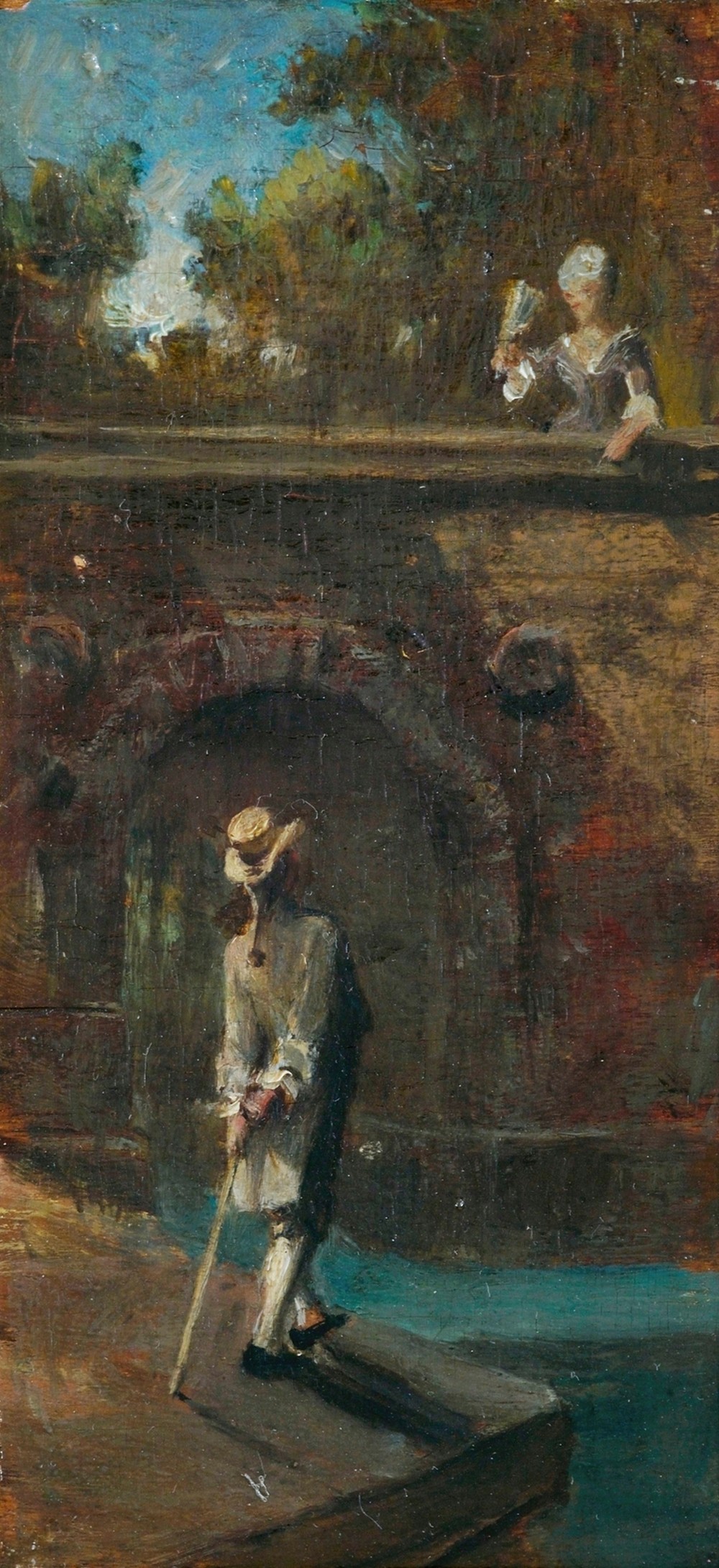Gallant scene at a river bridge