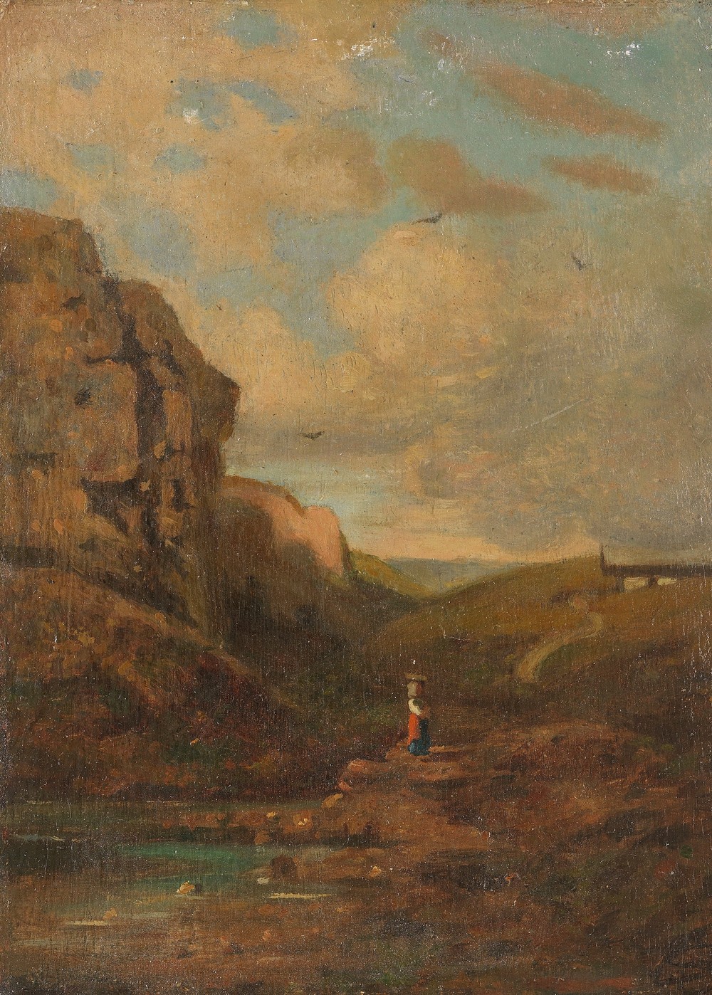 Zugeschrieben – Kleine Landschaft mit Sennerin (Ca. 1870)