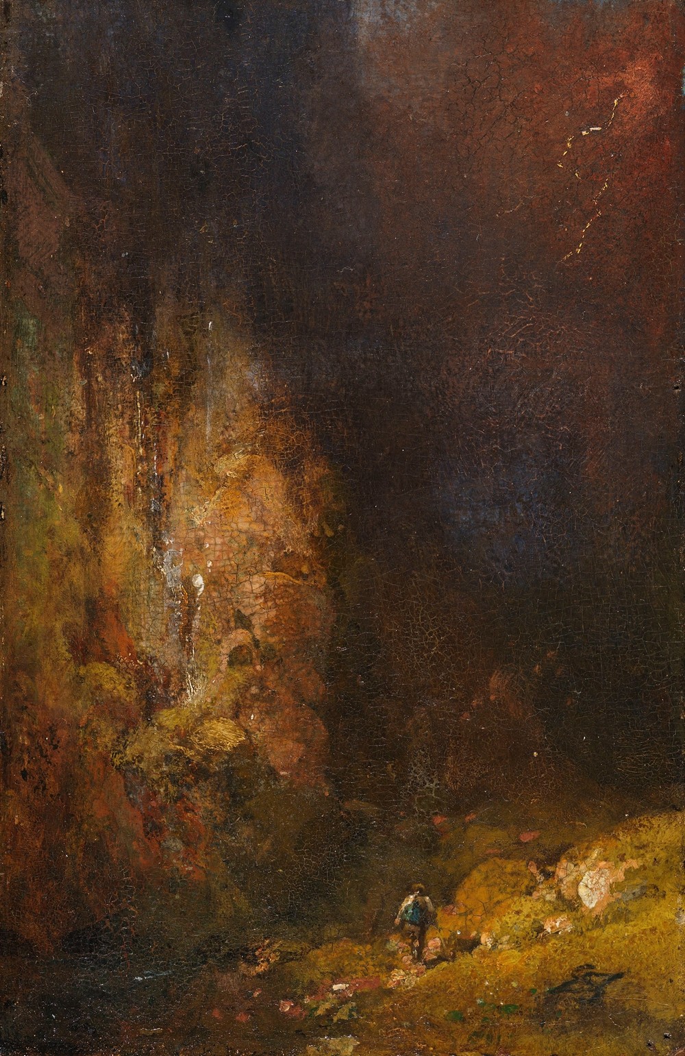 Wanderer in der Gebirgsschlucht bei Gewitter (Ca. 1860)