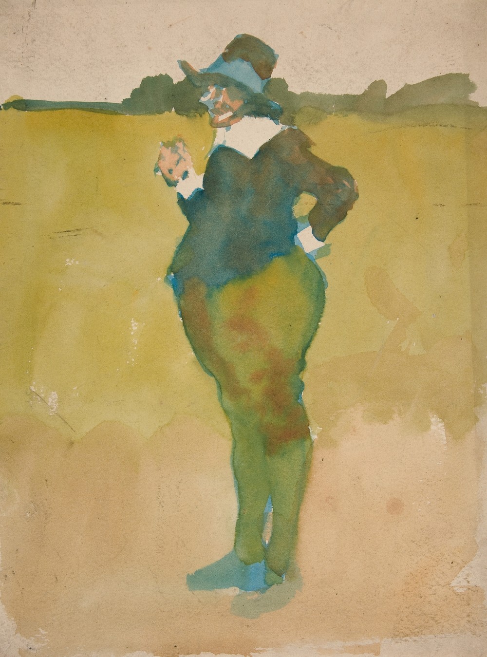 Fat man in landscape