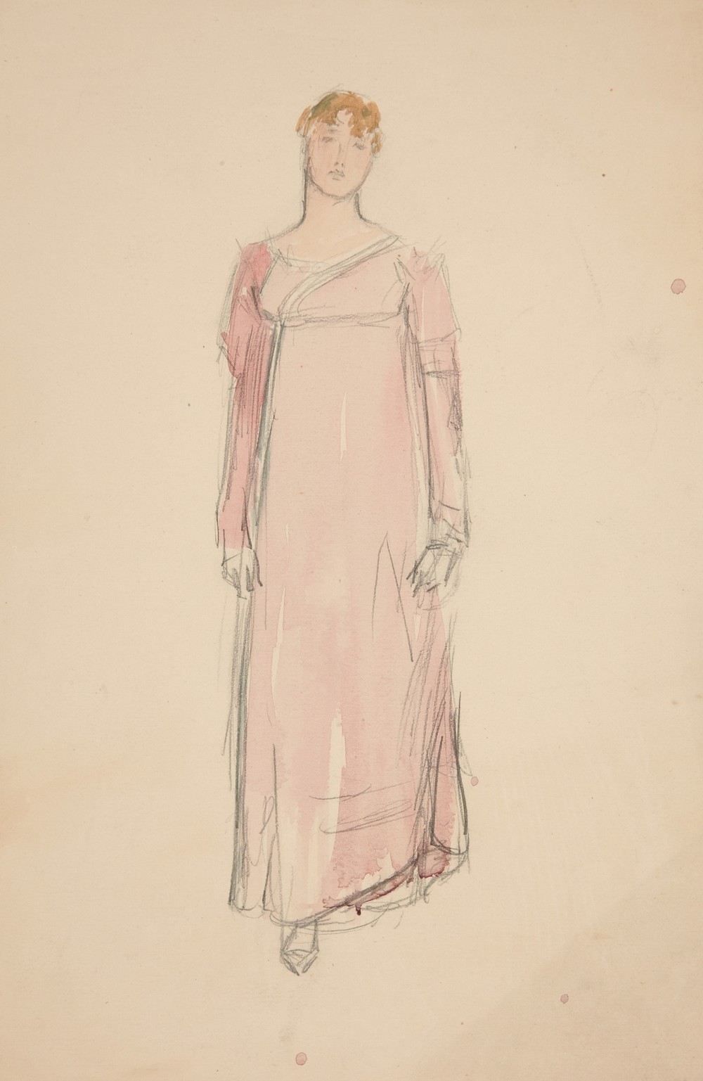 Sketch of a woman in pink – costume study for a play