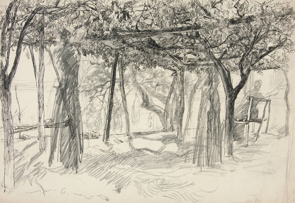 Figures under an arbor