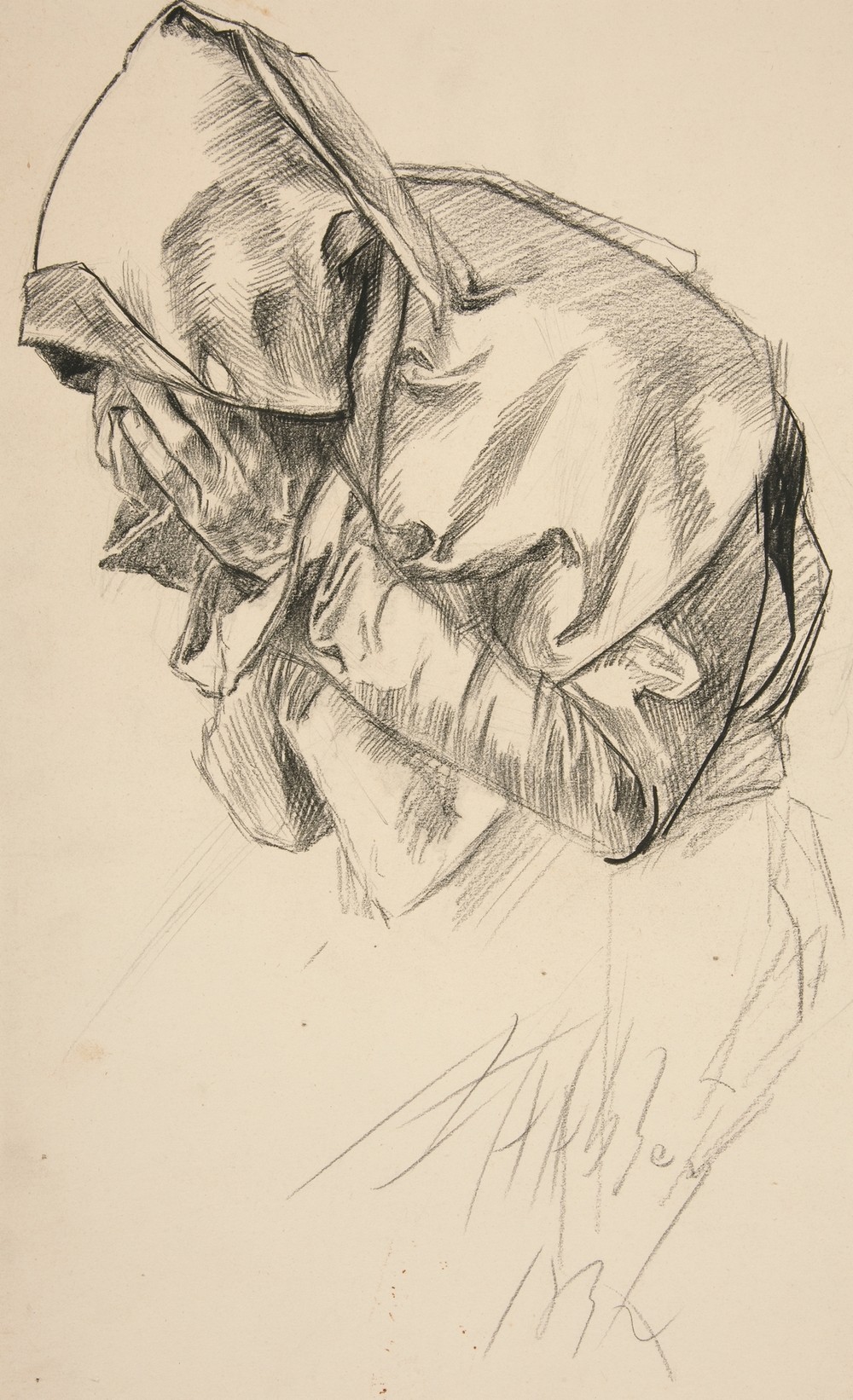 Study of a robed figure, crying, for The Quest of the Holy Grail mural series at Boston Public Library