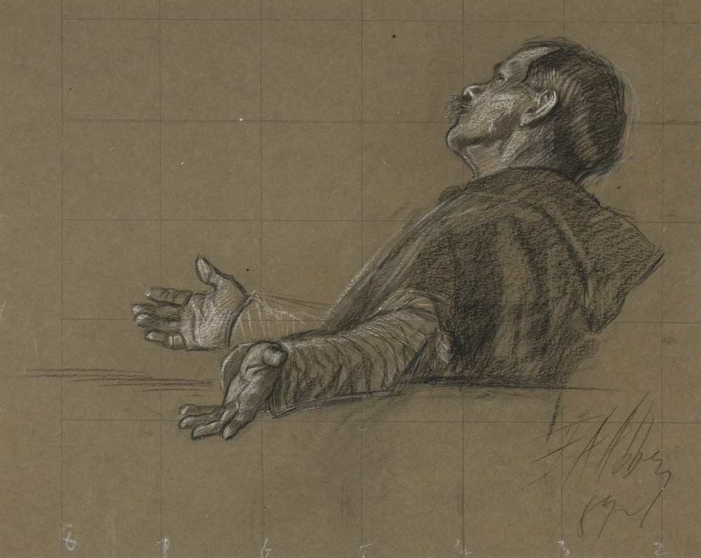 Study of a robed figure, for The Quest of the Holy Grail mural series at Boston Public Library