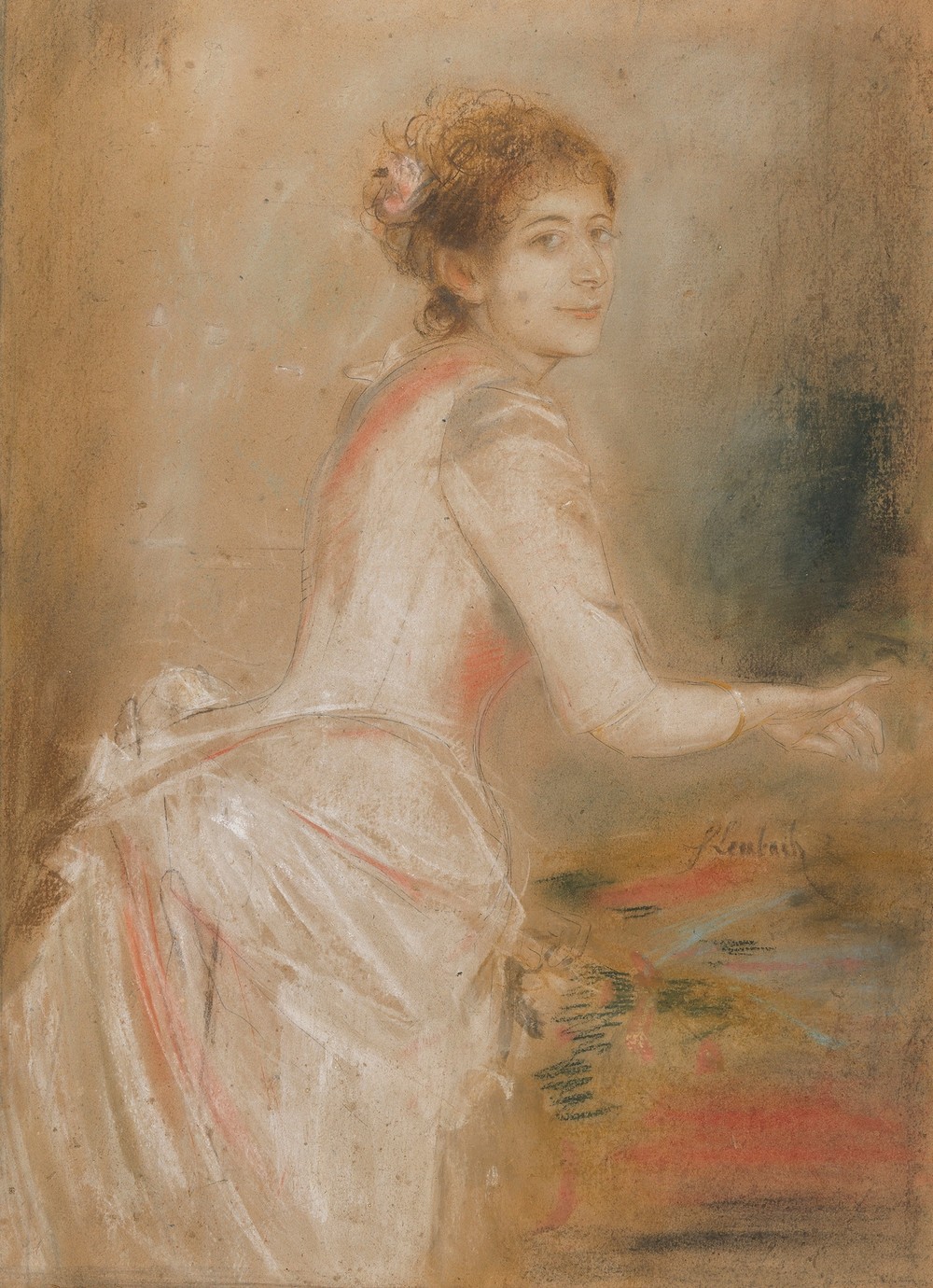 Porträt einer jungen Dame im weißen Kleid (Ca. 1880-90)