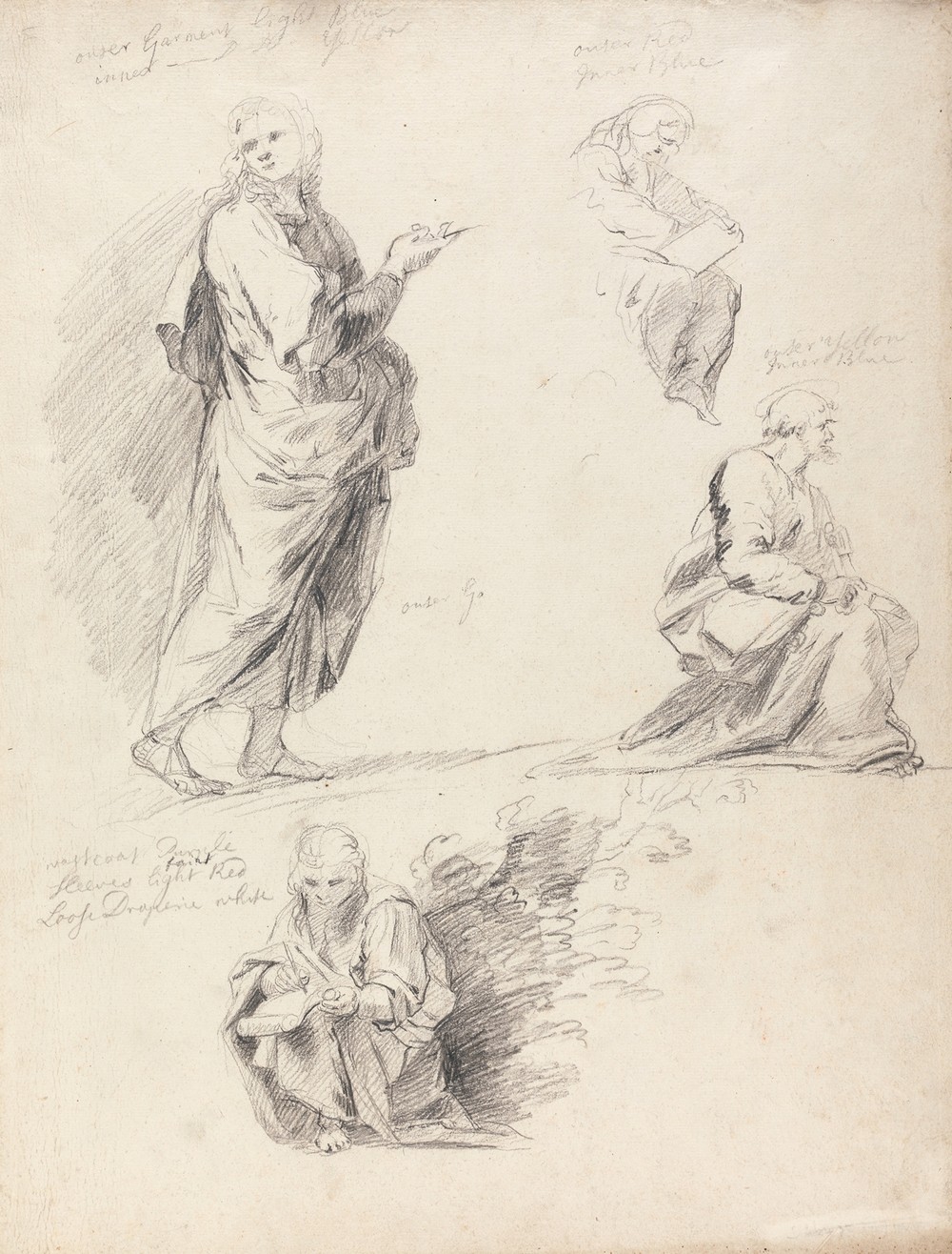 Sheet of Figure Studies from Raphael’s Disputation (with separate sheet bearing inscription)