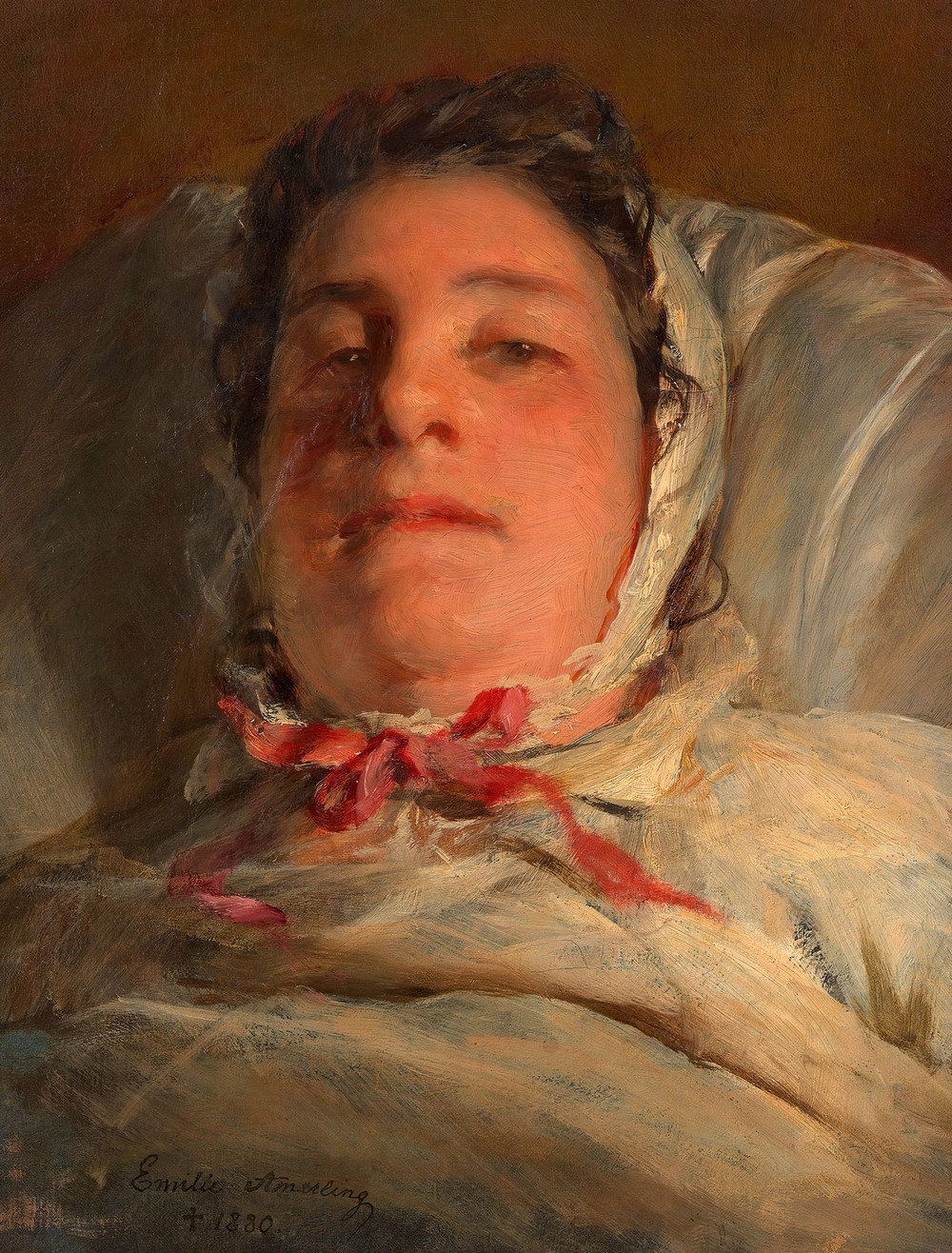 Emilie Amerling, geb. Heinrich auf dem Krankenbett (3. Frau des Künstlers)