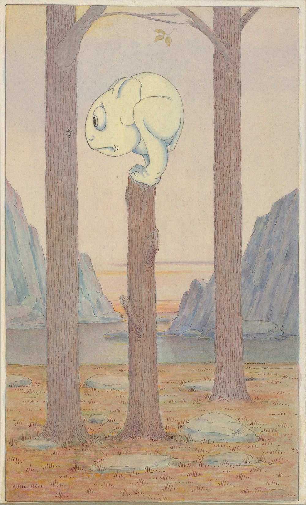 The ‘Wiggle Much’ Creature on a Tree Stump Looking at a Bug (circa 1910)