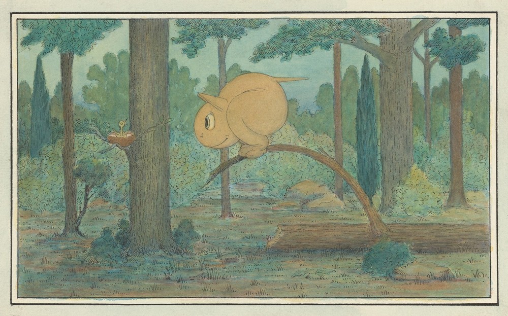 A ‘Wiggle Much’ Creature Looking at a Bird’s Nest (circa 1910)