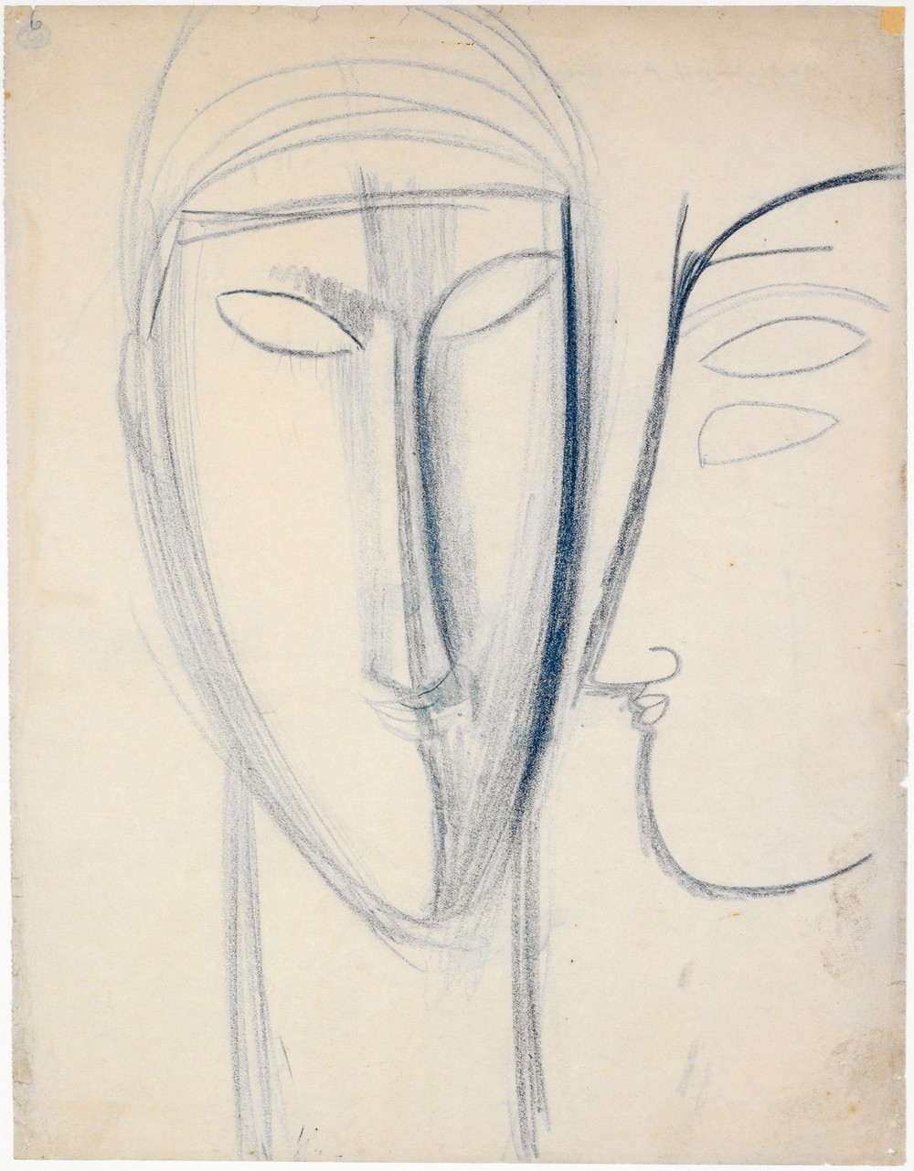 Frontales langes Gesicht und Kopf im Profil (1914-15)