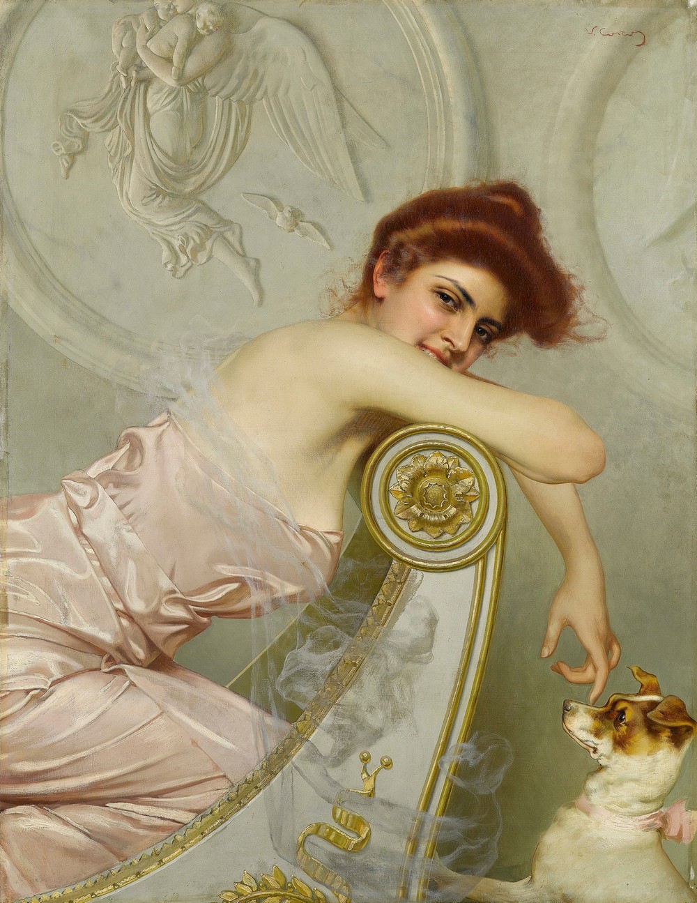 Young lady with puppy (c1895)