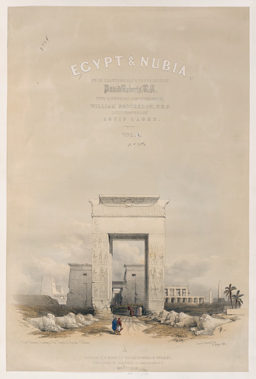 Great gateway leading to the Temple of Karnac [Karnak], Thebes. [Title vignette, vol. 2]