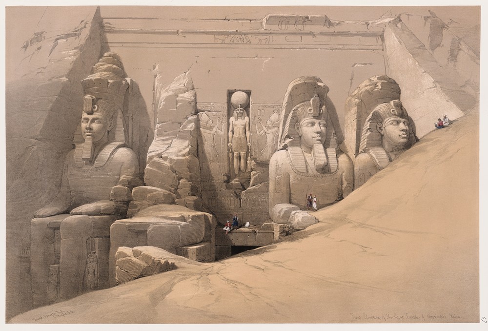 Front elevation of the Great Temple of Aboosimble [sic]. Nubia.(Frontispiece, vol. 2)