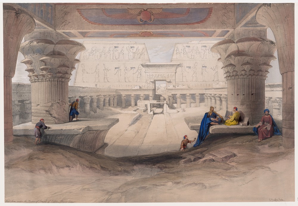 View from under the portico of Temple of Edfou [Idfû], Upper Egypt.