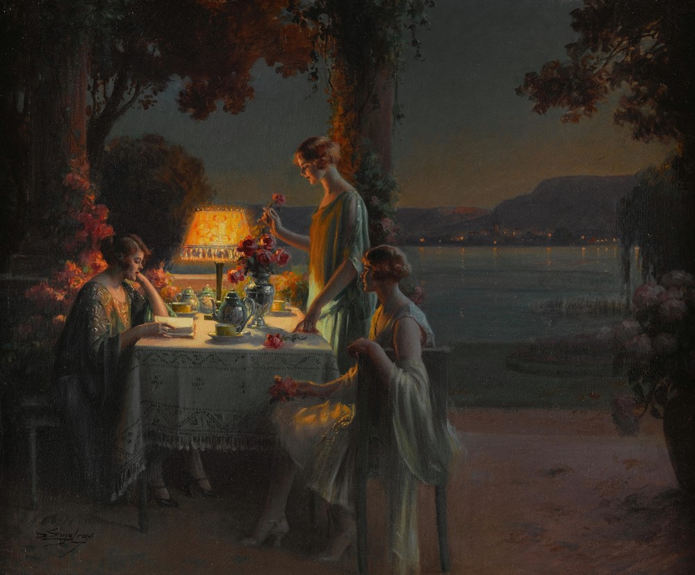 Jeunes femmes au bord du lac