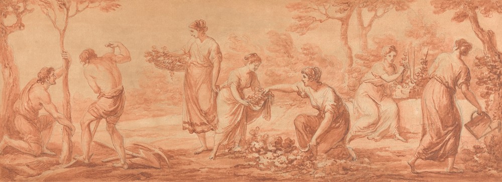 A Frieze; Men Planting Trees, Women Gathering Blossoms and Watering Flowers