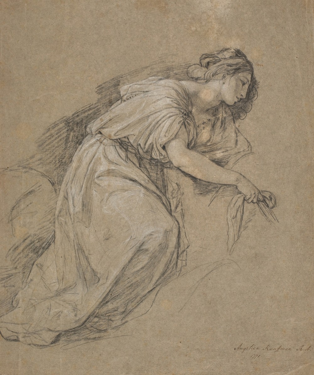 Study from life of a kneeling woman in profile