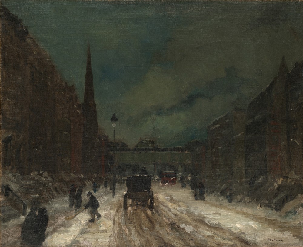 Street Scene with Snow (57th Street, NYC.)