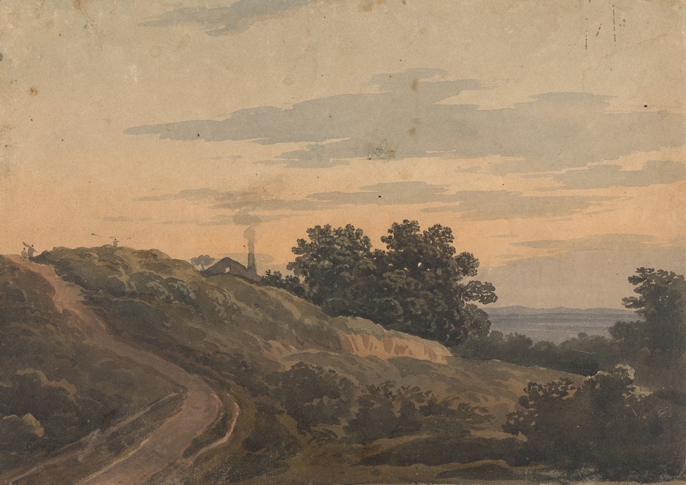 Hilly Landscape with House, Path, and Figures