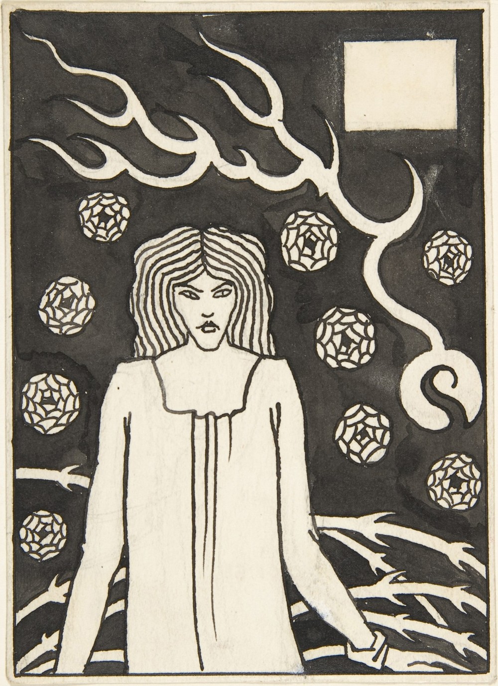 Young Woman Surrounded by Briars, Lightning and Roses