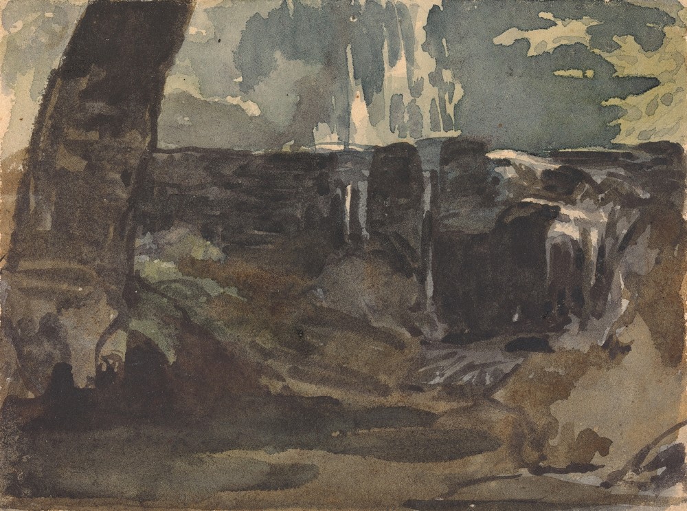 Rocky Landscape, Large Tree Trunk in Foreground
