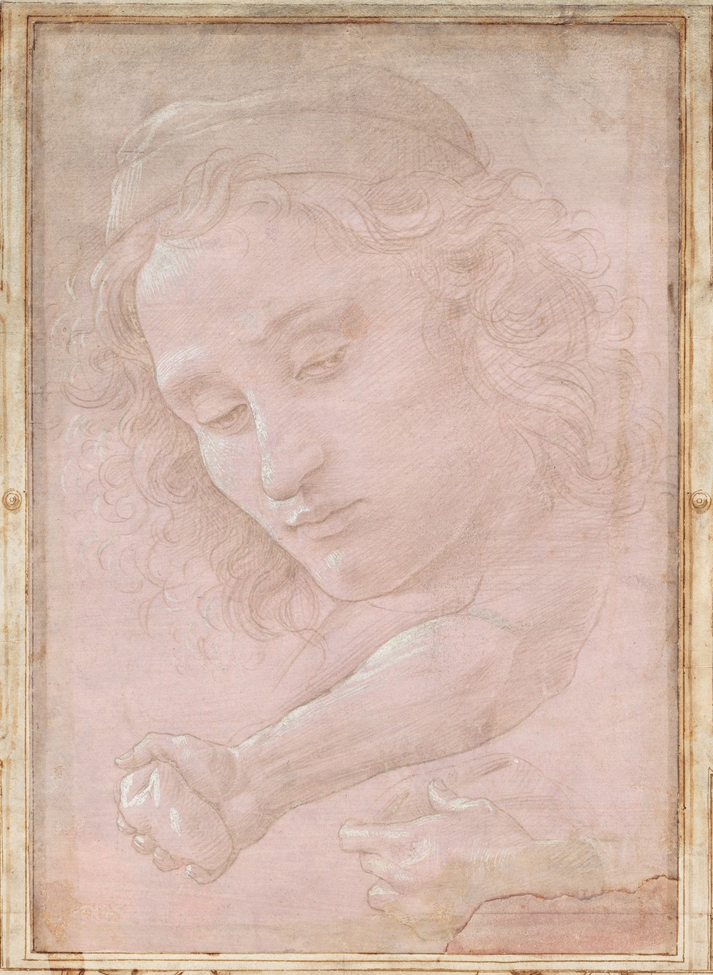 Head of a Youth Wearing a Cap; a Right Forearm with the Hand Clutching a Stone; and a Left Hand Holding a Drapery