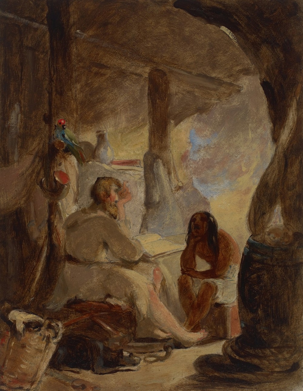 Robinson Crusoe and Friday in the Cave