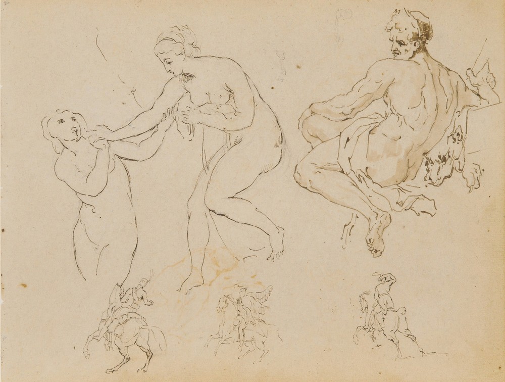 Two Female Nudes; Seated Male Nude (1810–20)