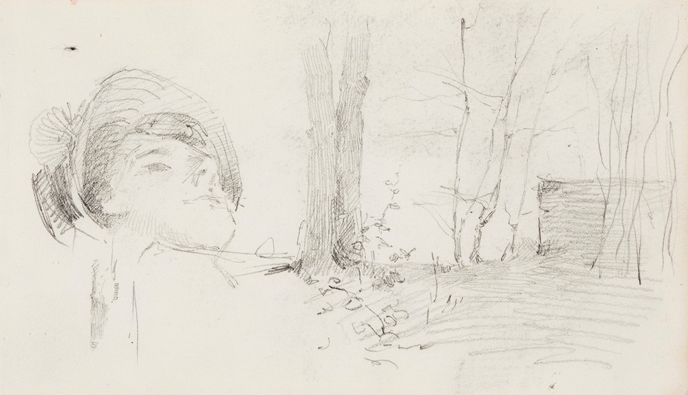Woman’s head ; Landscape, trees