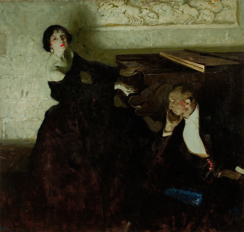 Romantic Couple Seated by Piano