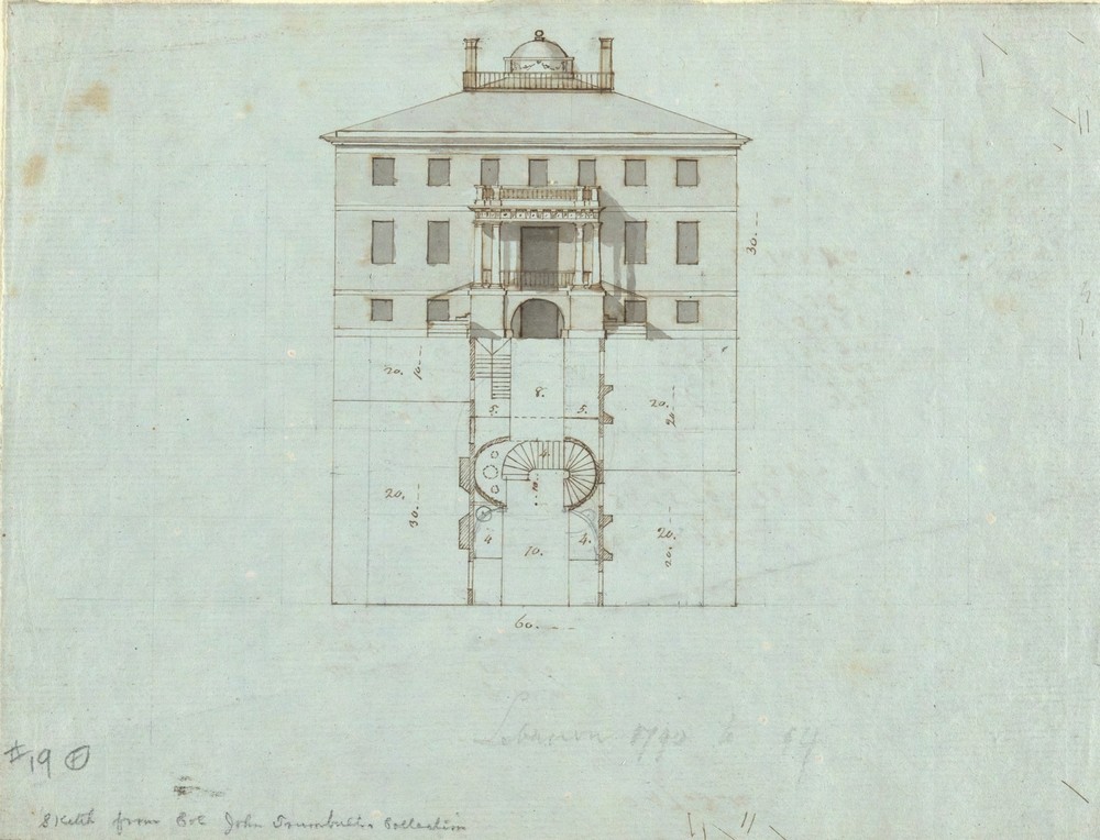 Elevation and plan for interior of large house (1790–94)