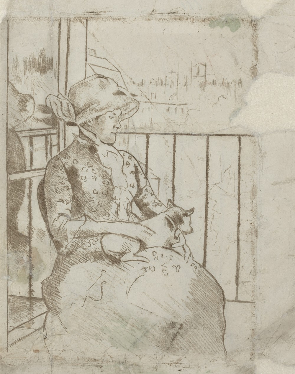 Susan on a Balcony Holding a Dog (verso) (c. 1883)