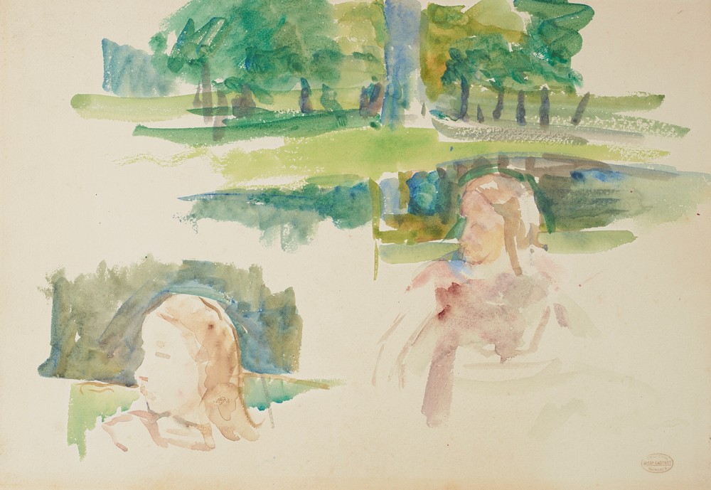 Étude de paysage à la rivière et d’enfants (circa 1910)