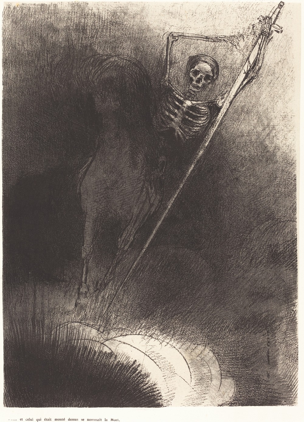 Et celui qui était monté dessus se nommait la Mort (And his name that sat on him was Death)