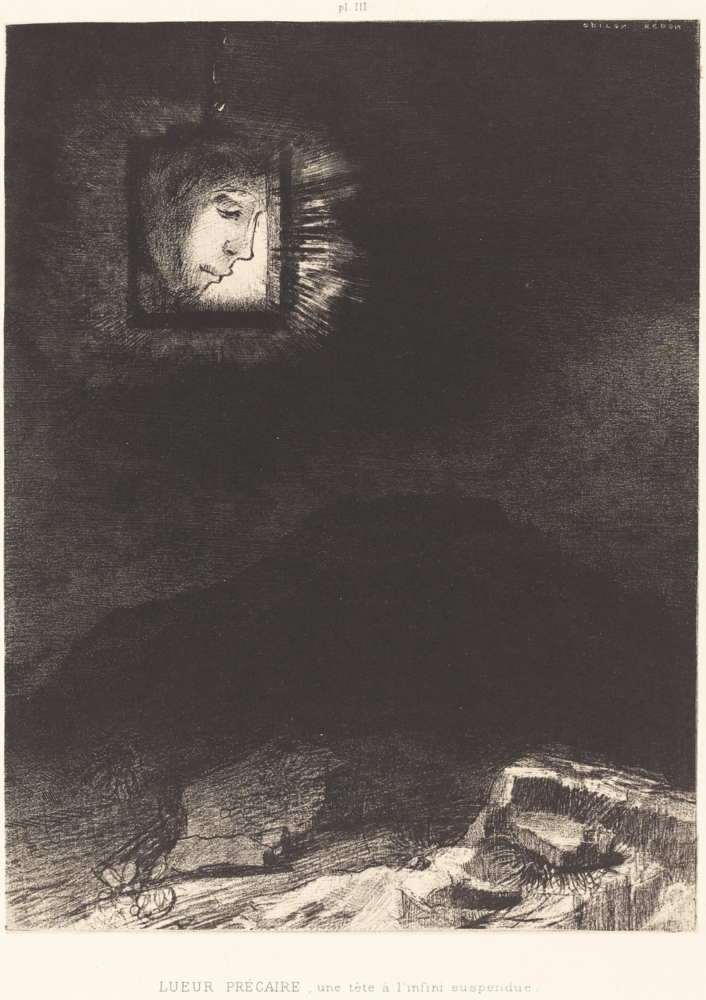 Lueur precaire, une tete a l’infini suspendue (Precarious glimmering, a head suspended)