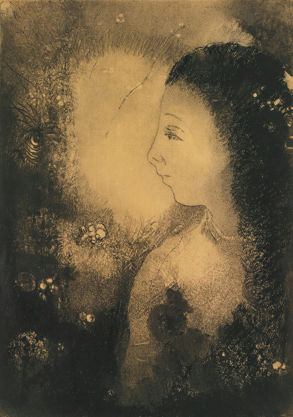 Profil De Femme Avec Fleurs (circa 1890)