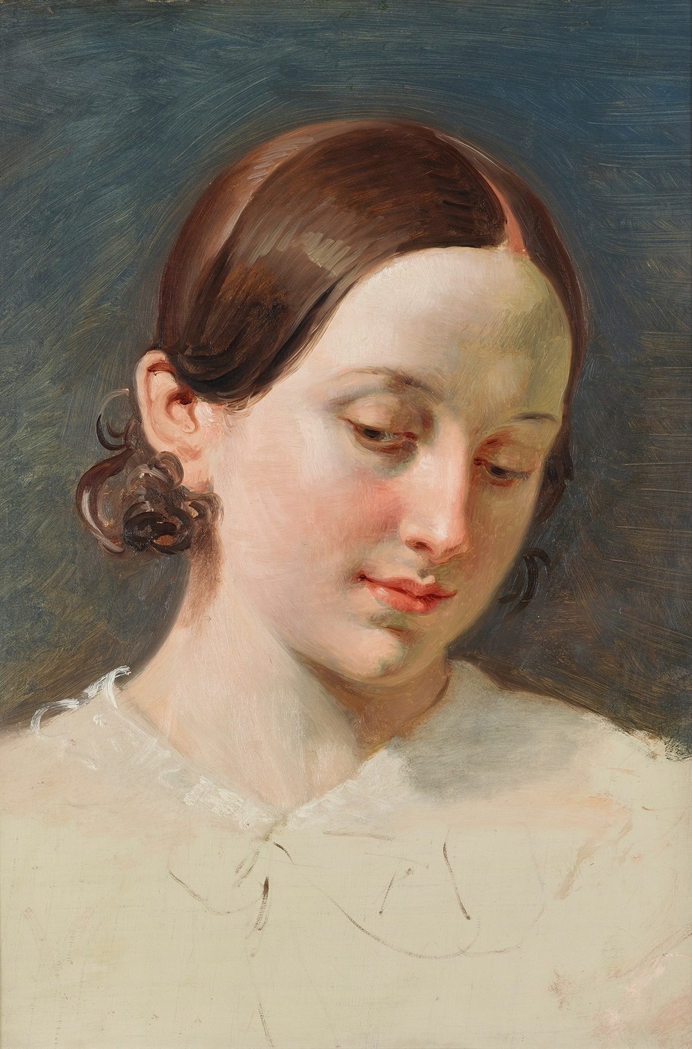 Kopf eines Mädchens mit braunem Haar (Studie zu ‘Rüdiger und Angelica’)