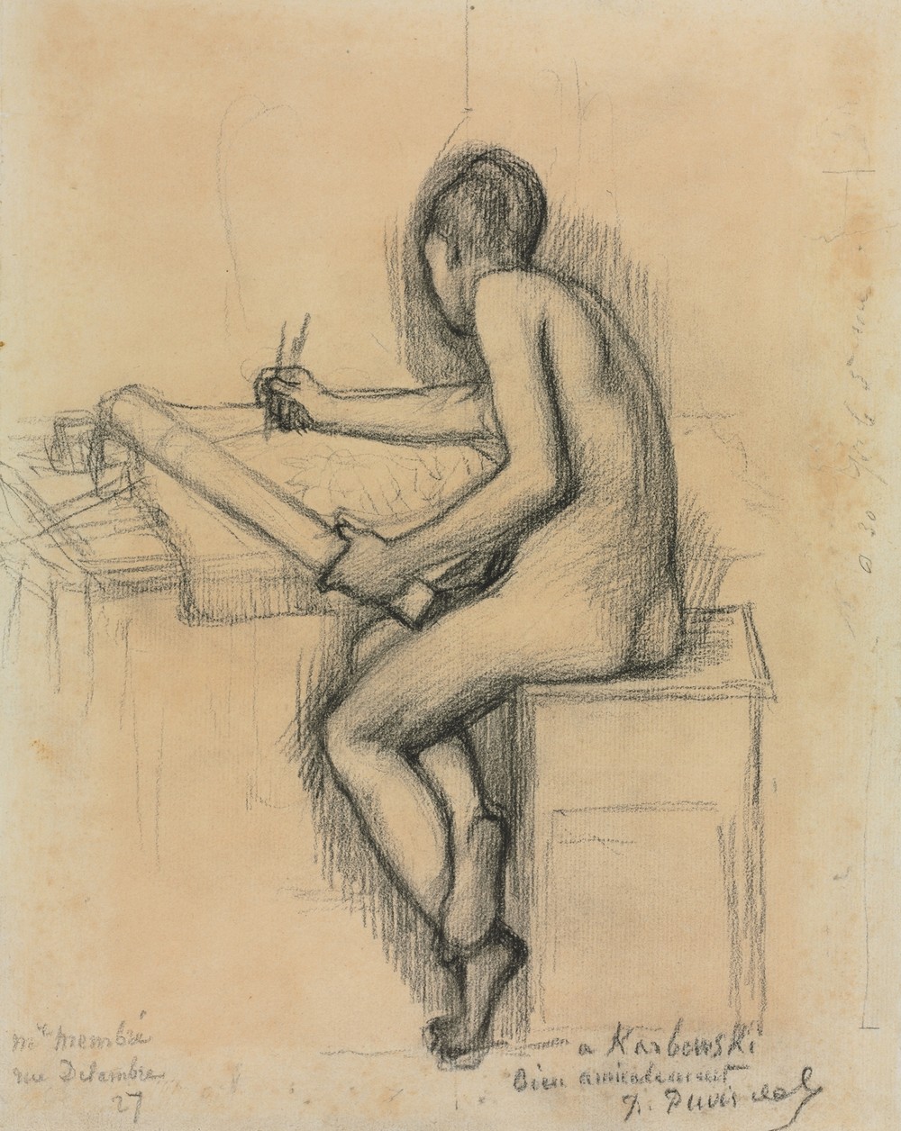Study of a Seated Nude Female Model Drawing (c. 1888-1898)
