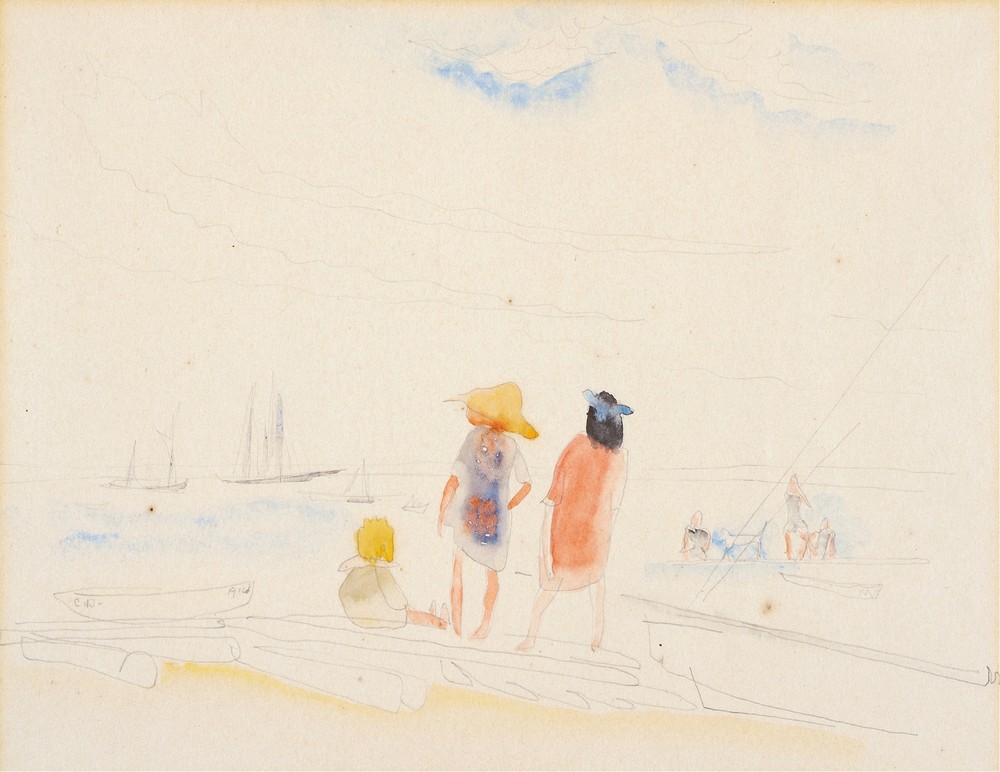 Two Women and Child on Beach