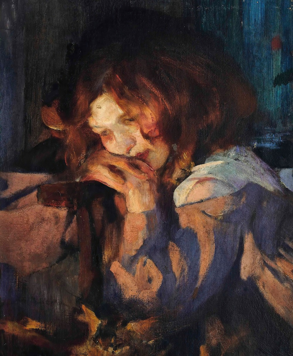 Kitty by firelight (c. 1897)