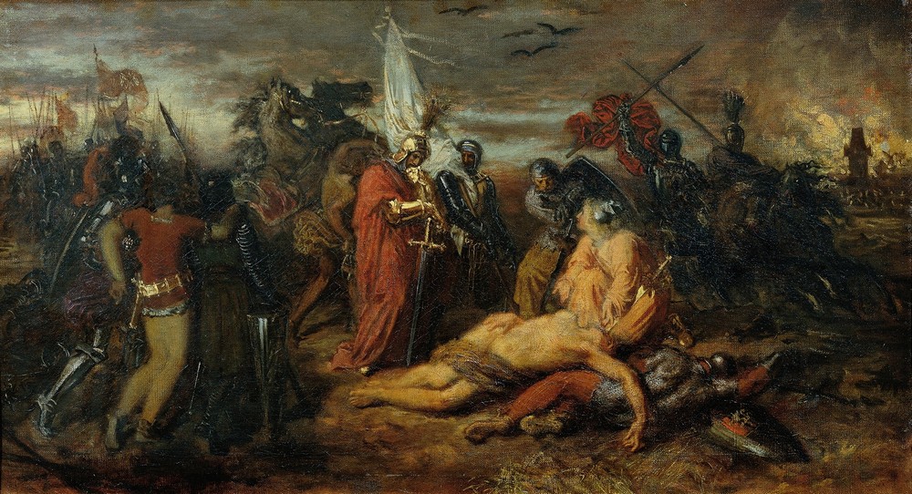 Rudolf von Habsburg an der Leiche Přemysl Ottokars, König von Böhmen (before 1854)