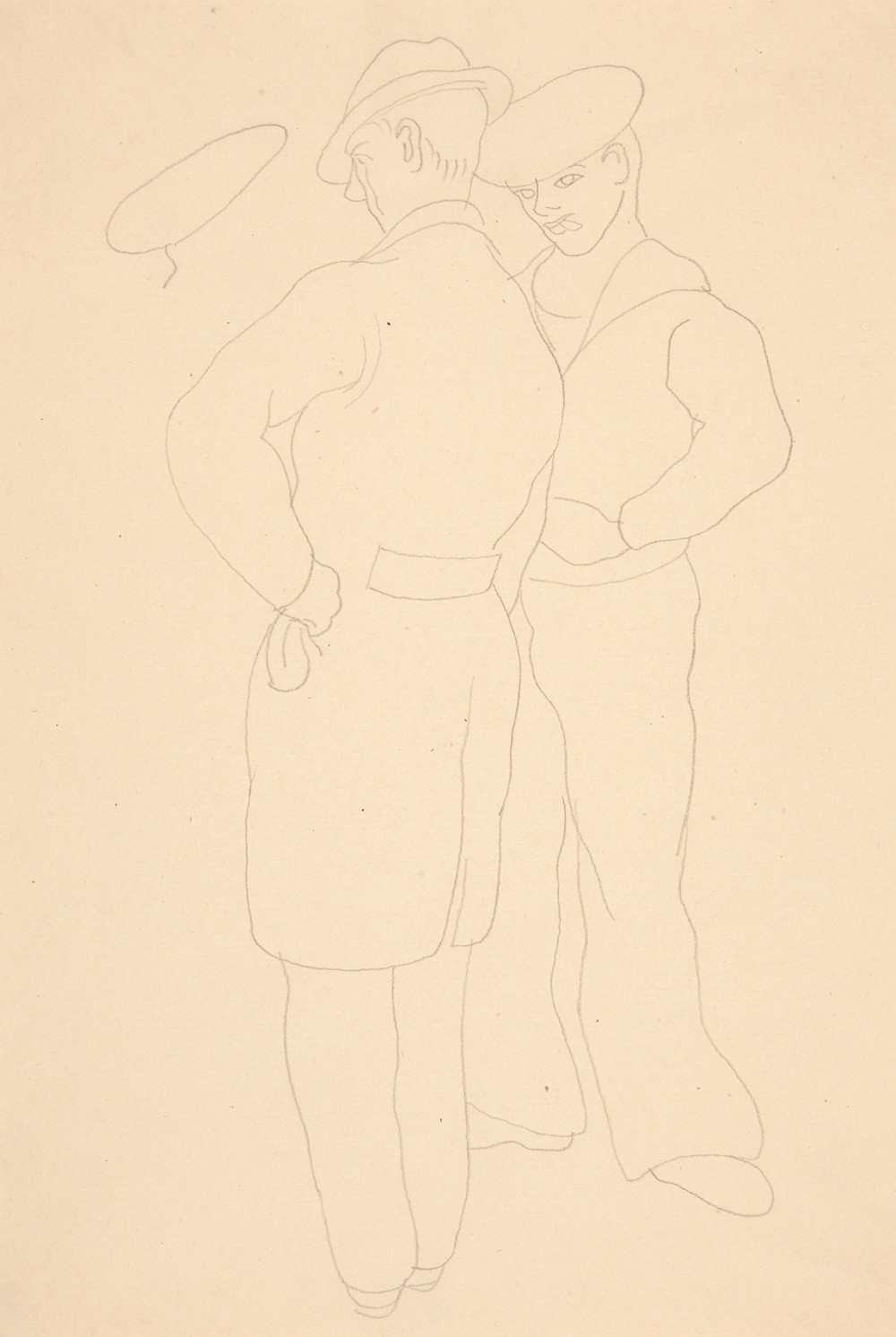 Man With Sailor (study for watercolor titled On That Street, 1932)