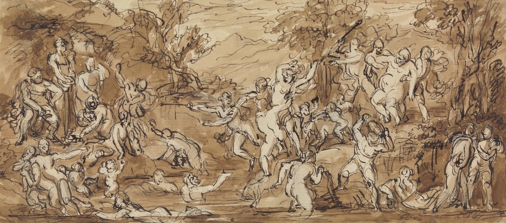 Figure Study of a Bacchanalia Celebration in a Wooded Landscape.