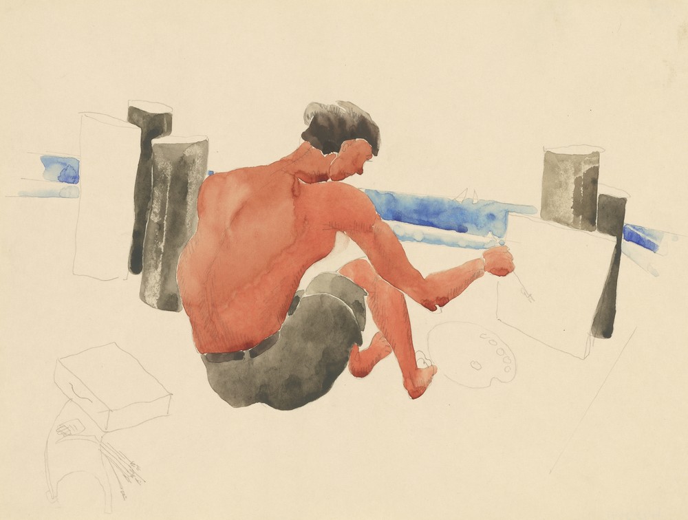 The Artist on the Beach Sketching