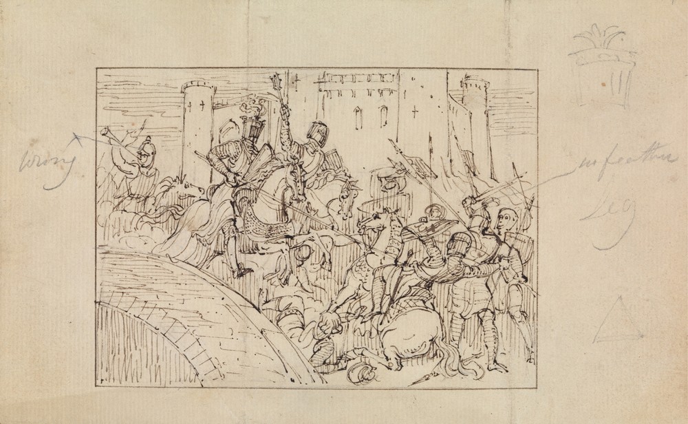 Study of Armored Knights in Battle with Horses
