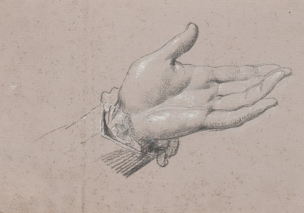 Studie af en venstre hånd, anvendt i helfigursportrættet af Frederik den sjette som Kronprins fra 1786 på Amalienborg